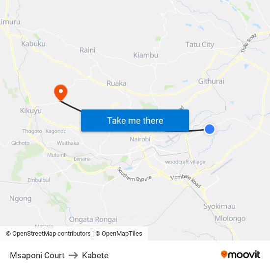 Msaponi Court to Kabete map