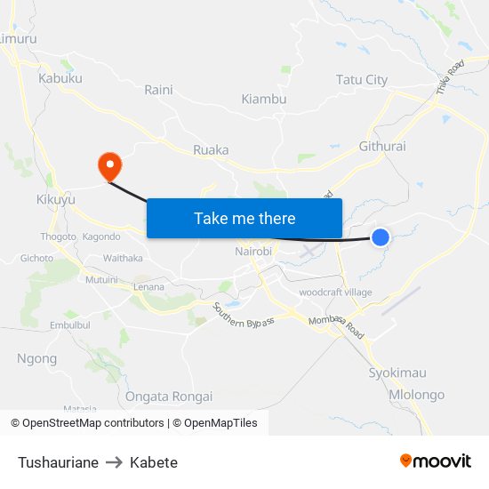 Tushauriane to Kabete map