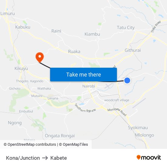 Kona/Junction to Kabete map