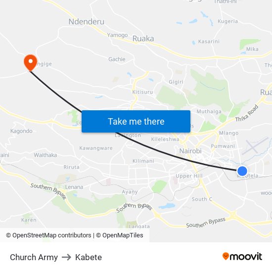 Church Army to Kabete map