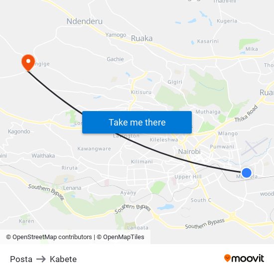 Posta to Kabete map