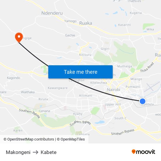 Makongeni to Kabete map