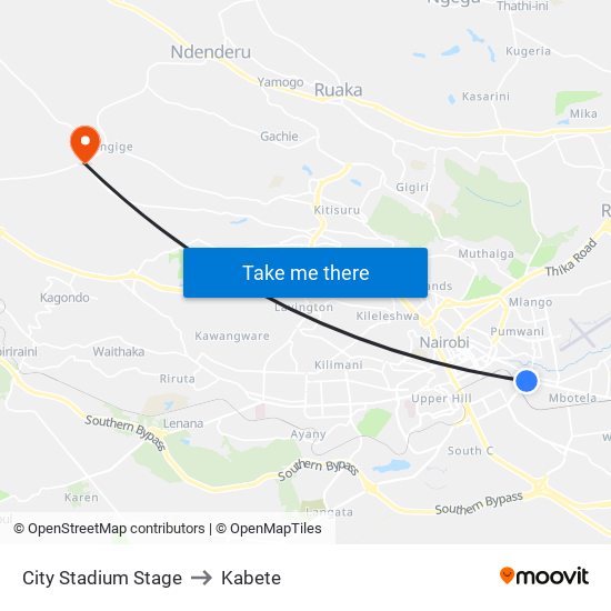 City Stadium Stage to Kabete map