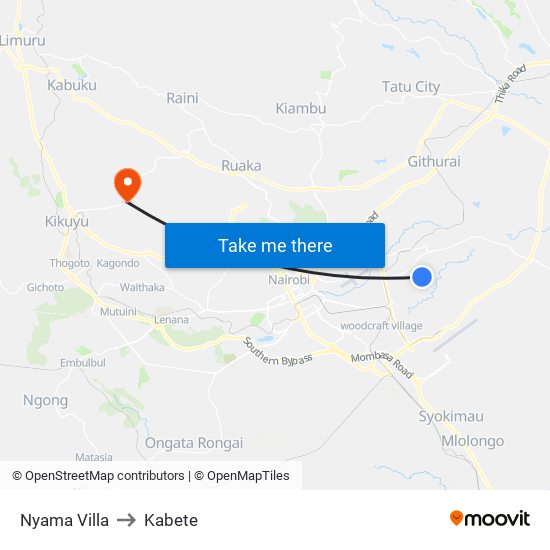 Nyama Villa to Kabete map