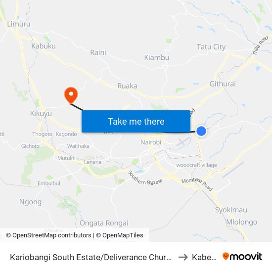 Kariobangi South Estate/Deliverance Church to Kabete map
