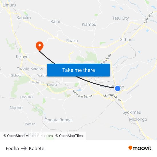 Fedha to Kabete map
