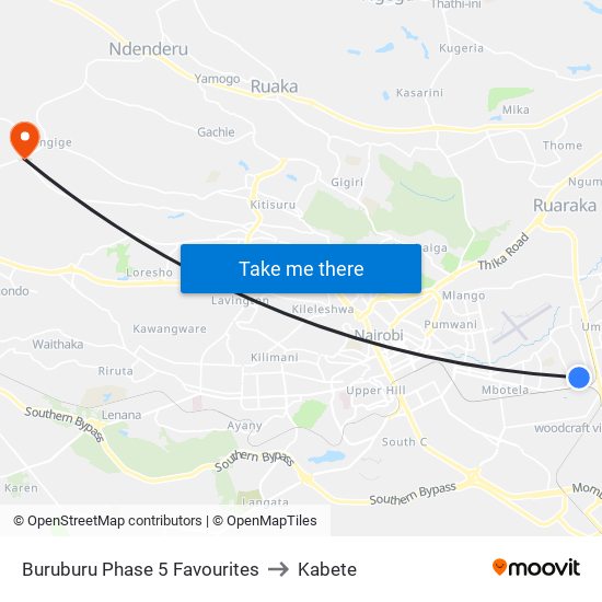 Buruburu Phase 5 Favourites to Kabete map