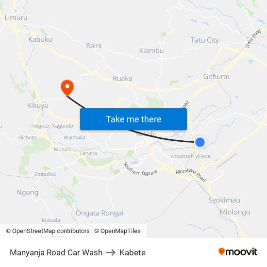 Manyanja Road Car Wash to Kabete map