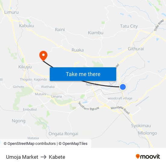 Umoja Market to Kabete map