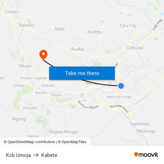 Kcb Umoja to Kabete map