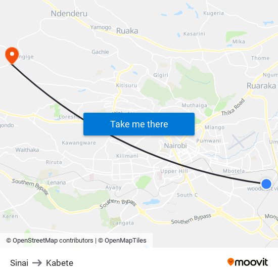 Sinai to Kabete map