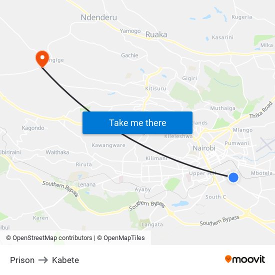 Prison to Kabete map