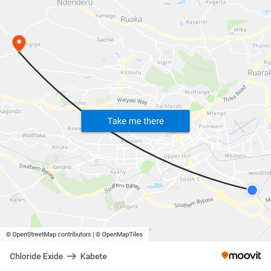 Chloride Exide to Kabete map