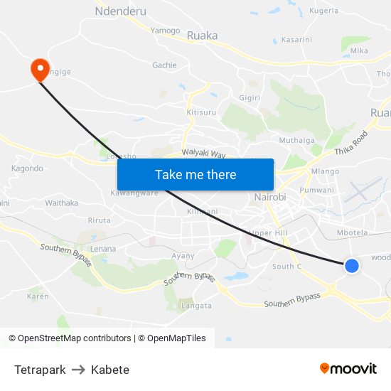 Tetrapark to Kabete map