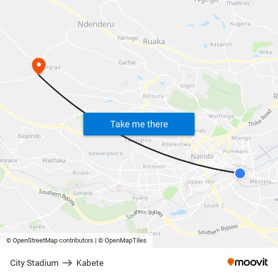 City Stadium to Kabete map