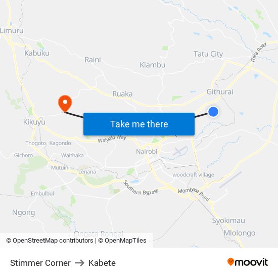 Stimmer Corner to Kabete map