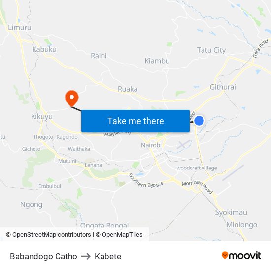 Babandogo Catho to Kabete map
