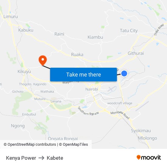 Kenya Power to Kabete map