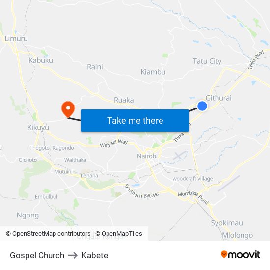 Gospel Church to Kabete map