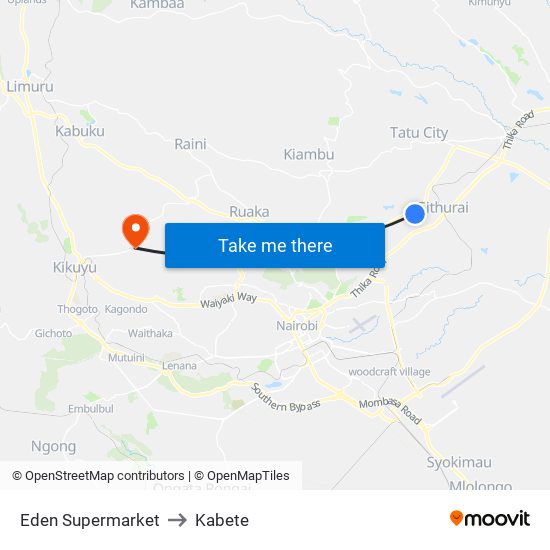 Eden Supermarket to Kabete map