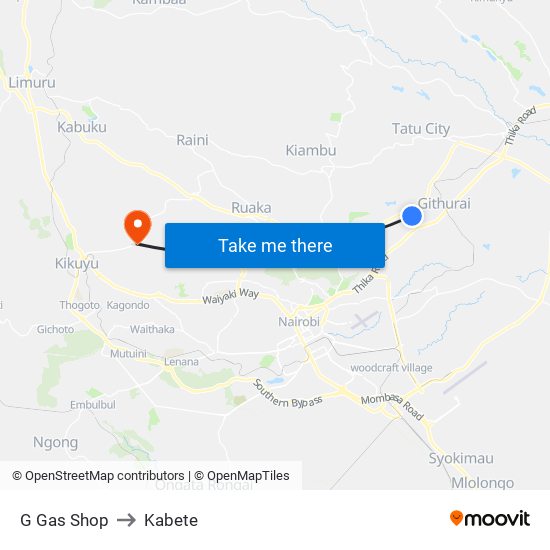 G Gas Shop to Kabete map