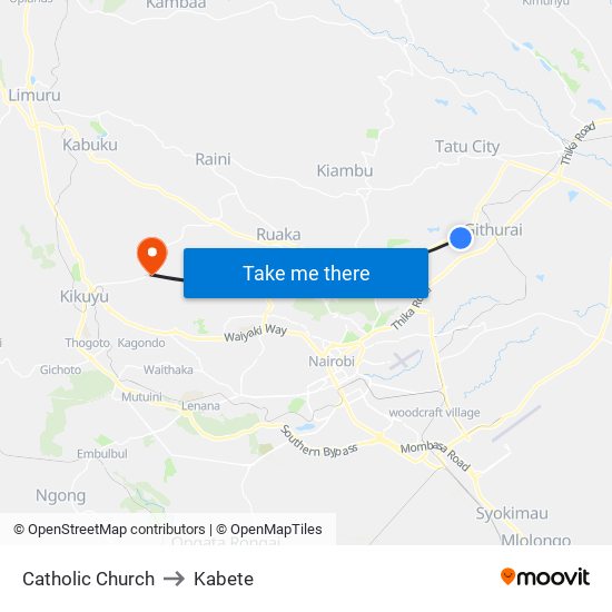 Catholic Church to Kabete map
