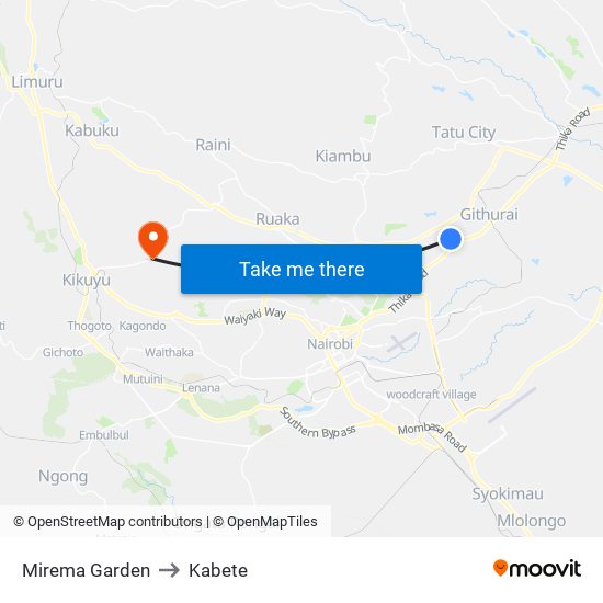 Mirema Garden to Kabete map