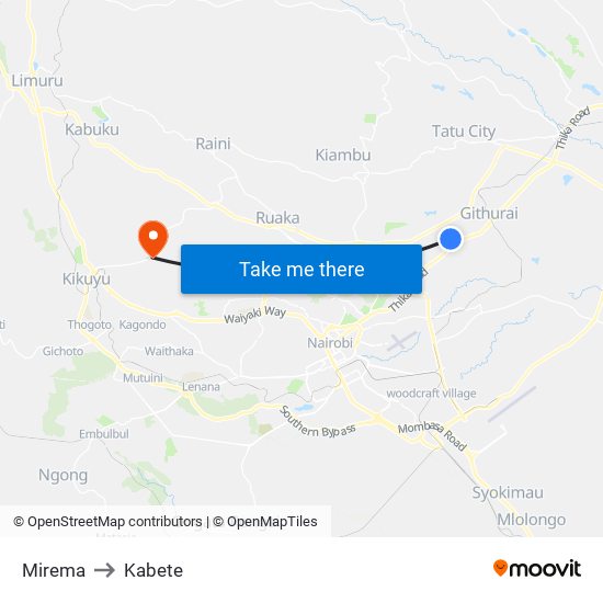 Mirema to Kabete map