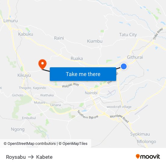 Roysabu to Kabete map