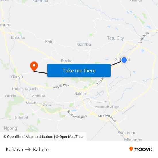 Kahawa to Kabete map