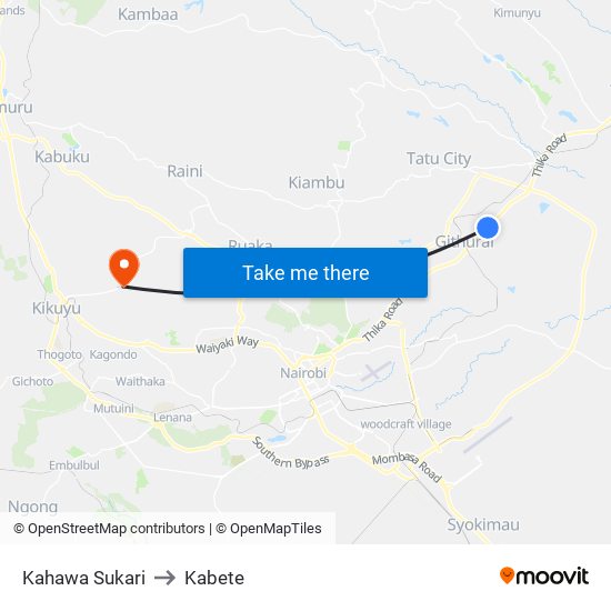 Kahawa Sukari to Kabete map