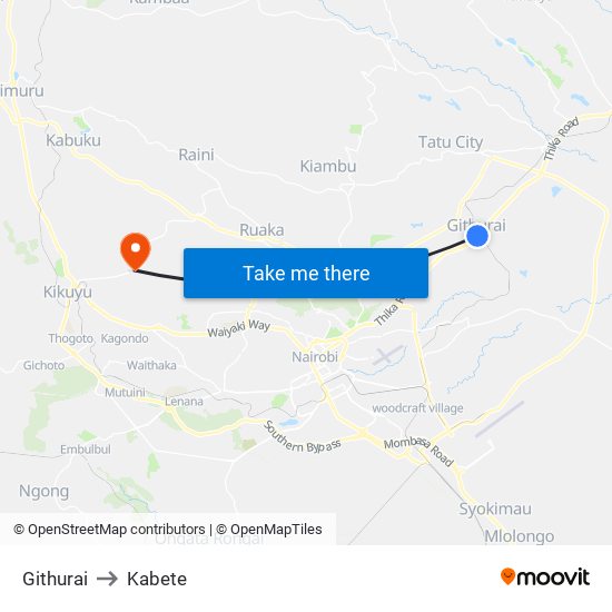 Githurai to Kabete map