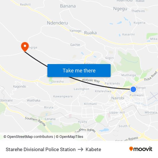 Starehe Divisional Police Station to Kabete map
