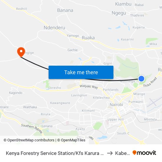 Kenya Forestry Service Station/Kfs Karura Gate to Kabete map