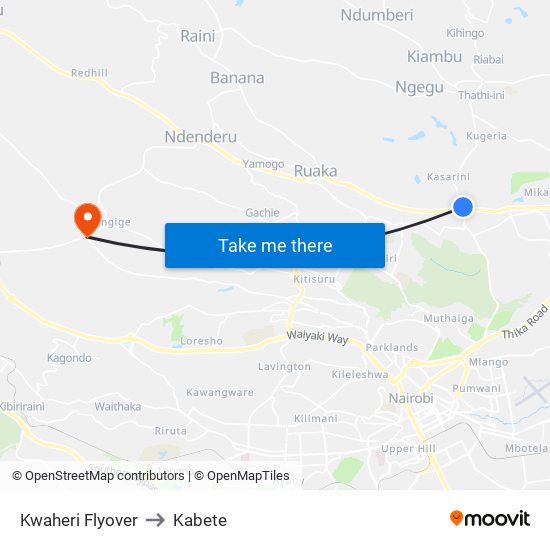 Kwaheri Flyover to Kabete map