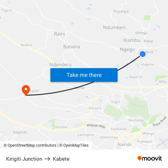 Kirigiti Junction to Kabete map