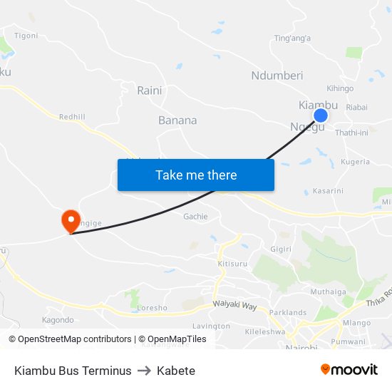 Kiambu Bus Terminus to Kabete map