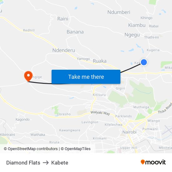 Diamond Flats to Kabete map