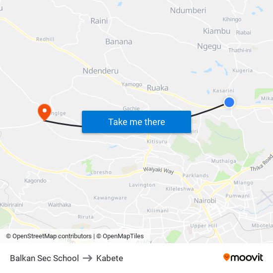 Balkan Sec School to Kabete map