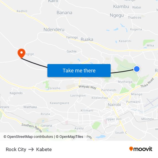 Rock City to Kabete map