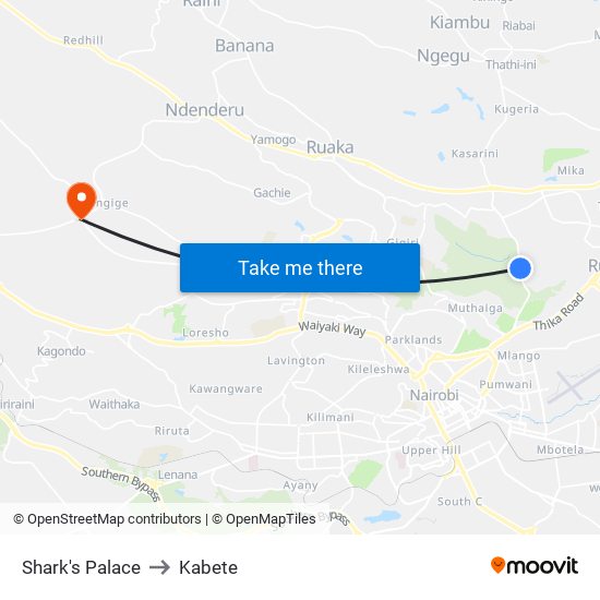 Shark's Palace to Kabete map