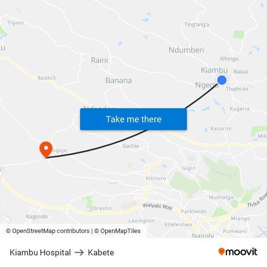 Kiambu Hospital to Kabete map
