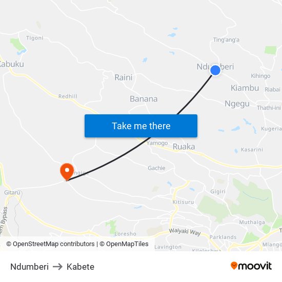 Ndumberi to Kabete map