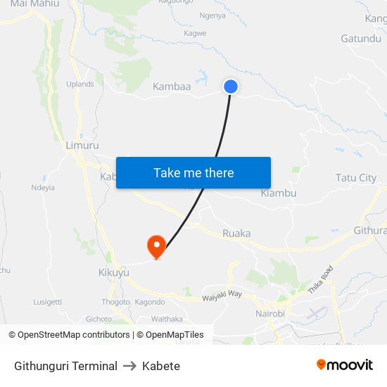 Githunguri Terminal to Kabete map