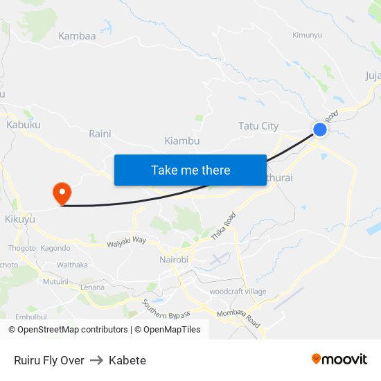 Ruiru Fly Over to Kabete map