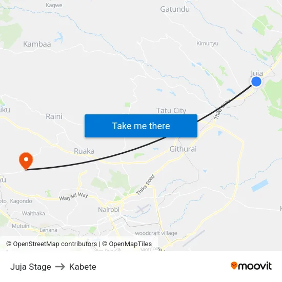 Juja Stage to Kabete map