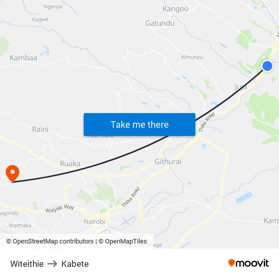 Witeithie to Kabete map
