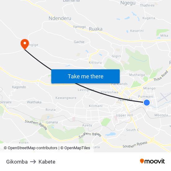 Gikomba to Kabete map