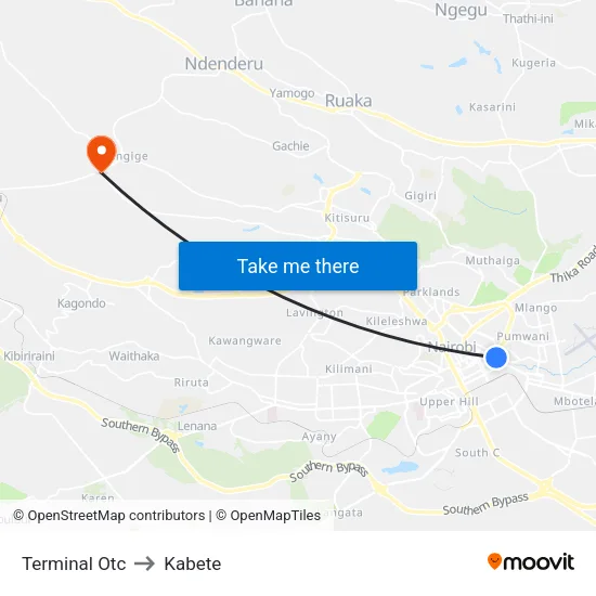 Terminal Otc to Kabete map