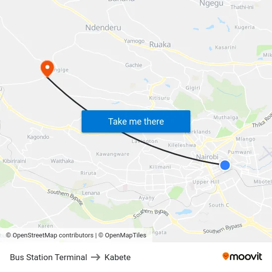 Bus Station Terminal to Kabete map